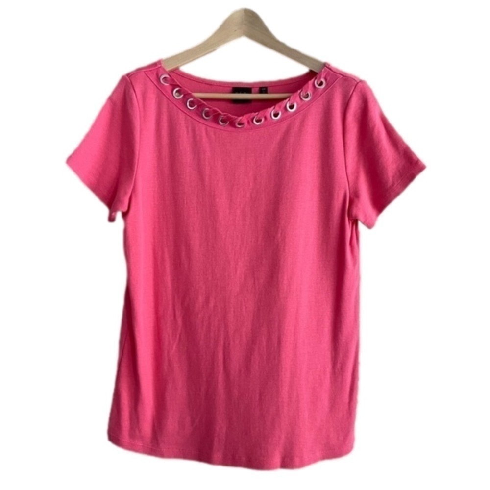 Rafaella laced grommet trim scoop neck coral tee size large